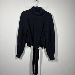 Modern Citizen Small Hiwa Tie Front Sweater Black Cotton Wool Crop Turtleneck